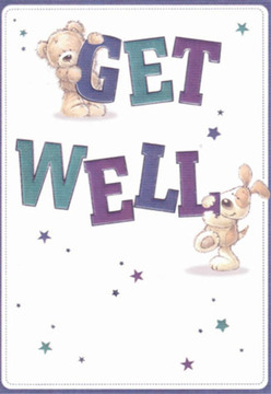 There's a quiet yet joyful energy in this get well card illustration that calls to mind the inviting atmosphere of Roehampton's local florists. Two delightful friends-a soft, cuddly bear and a floppy-eared, spirited puppy-come together in a scene of gentle encouragement, their expressive features nestled among bold 'GET WELL' lettering. The text, rich in calming purples and refreshing teals, stands out confidently against a luminous white background, the colours echoing the uplifting shades found in bouquets prepared nearby. Scattered stars in nuanced blues and violets hover throughout the design, infusing the card with just the kind of hopeful sparkle that one feels strolling past Putney Heath on a crisp morning. Each detail, from the plush appearance of the characters' fur to the flowing contours of the letters, mirrors the attention and empathy that local florists bring to every get well arrangement. Whether this card arrives on its own or alongside a Roehampton floral delivery, its playful warmth and visible craftsmanship invite comfort and inspire healing-a true celebration of the gentle connections that brighten recovery.